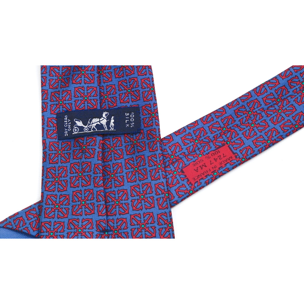 Hermes Tie Blue Silk Twill Chain Link Pattern Geometric Made in France - Picture 10 of 16